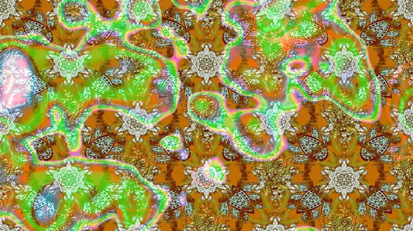 Soyut etnik raster çizim kalıbı. Kabile sanatı boho baskısı, klasik çiçek arkaplanı. Arkaplan dokusu, duvar kağıdı, yeşil renkli çiçek teması.