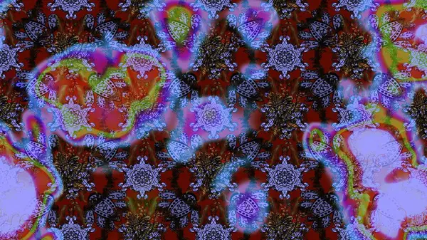 Çiçeksel çizim kalıbının yansıması. Vadinin mavi renkli çiçekleri.