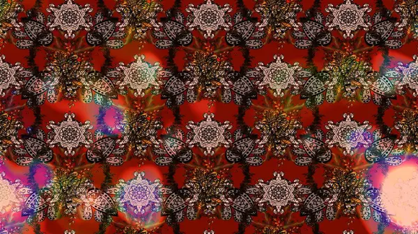 Parlak renkli çiçekleri ve kahverengi renkli yaprakları olan harika bir çiçek deseni. Moda baskıları için zarif bir şablon. Modern çiçek arkaplanı. Halk stili.