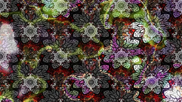 Raster çiçek desenli çiçek deseni, yapraklar, dekoratif elementler, sıçrama, lekeler, el çizimi kontur çizgileri ve Doodle çizim stili, grafik raster çizim çizimi.