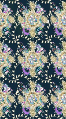 Raster illüstrasyonundaki çiçek desenli çizim. Mavi renkte çiçekler.