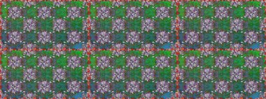 Raster illüstrasyonunda kusursuz çiçek deseni. Yeşil ve gri renkte çiçekler.