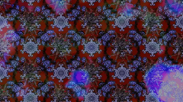 Varicoloet raster çizimi. Birçok menekşe ve soyut çiçekli tropik çizim deseni. Küçük çiçekte sevimli çiçek deseni var..