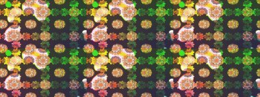 Raster illüstrasyonundaki çiçek desenli çizim. Yeşil ve kahverengi renkte çiçekler.