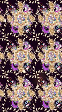 Çiçek desenli çizim. Raster illüstrasyonu. Asya tekstil tarzında. Siyah renkli çiçekler. Renkli Bahar Teması eskiz kalıbı. Düz Çiçek Elementleri Tasarımı.