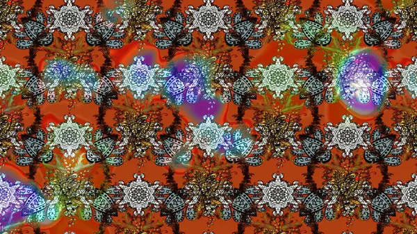 Çiçek desenli çizim. Raster illüstrasyonu. Asya tekstil tarzında. Kahverengi renkli çiçekler. Raster illüstrasyonu.