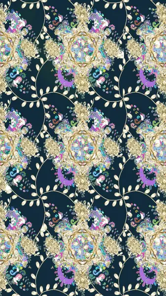 Raster illüstrasyonundaki çiçek desenli çizim. Mavi renkte çiçekler.