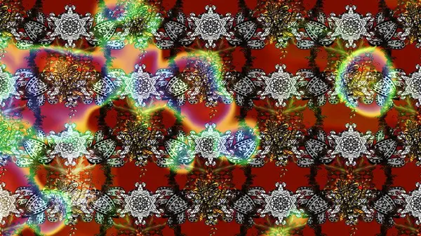 Parlak renkli çiçekleri ve gri renkli yaprakları olan harika bir çiçek deseni. Moda baskıları için zarif bir şablon. Modern çiçek arkaplanı. Halk stili.