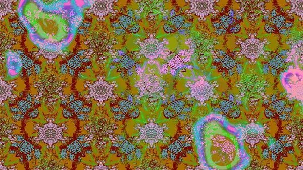 Parlak renkli çiçekli ve yeşil yapraklı harika bir çiçek deseni. Moda baskıları için zarif bir şablon. Modern çiçek arkaplanı. Halk stili.