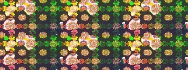 Raster illüstrasyonundaki çiçek desenli çizim. Yeşil ve kahverengi renkte çiçekler.