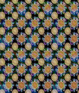 Bir sürü mavi ve bej soyut çiçekli tropik, pürüzsüz desen. Küçük çiçekteki sevimli çiçek deseni. Varicoloblue ve bej raster dikişsiz illüstrasyon.