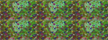 Çiçekli karalama şeklinde Raster çiçek deseni. Yumuşak, bahar çiçekli arka plan. Yeşil ve kahverengi renkte çiçekler.