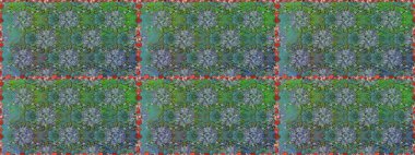 Küçük çiçekli basit, dikişsiz desen. Moda baskısı, albüm, ambalaj kağıdı ve duvar kağıdı için zarif dekoratif süslemeler. Raster illüstrasyonu. Yeşil renkte şirin çiçekler..