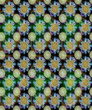 Raster Çiçek İllüstrasyonu güzel tekstil. Tarafsız ve yeşil renklerde etnik çiçeklerle kusursuz bir desen..