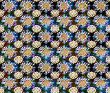 Kumaş desenli papatya çiçeği detayı. Tarafsız ve mavi renkte çiçekler.