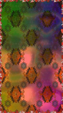 Kahverengi ve yeşil renkli şirin çiçek desenleri. Raster Modaya uygun kumaş deseni. Renkli Bahar Temalı Kusursuz Arkaplan. Düz Çiçek Elementleri Tasarımı.