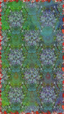 Yeşil renkte güzel çiçekler, suluboya desenli, duvar kağıdı, kart ya da kumaş için fayanslı. Raster..