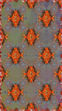 Çiçeksiz desenli, suluboya elle çizilmiş elementler. Parlak renkli fantezi çiçekleri, yapraklar, gri renkli tomurcuklar.