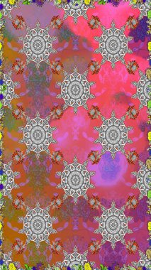 Renkli Bahar Temalı Kusursuz Arkaplan. Pembe renkli çiçekler. Düz Çiçek Elementleri Tasarımı. Raster illüstrasyonunda kusursuz çiçek deseni.