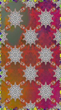 Renkli Yaz Temalı Kusursuz Arkaplan. Düz Çiçek Elementleri Tasarımı. Kahverengi renkli çiçekler. Raster illüstrasyonunda trendsiz çiçek deseni.