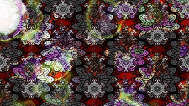 Sevimli çiçek raster deseni. Renkli Bahar Teması eskiz kalıbı. Siyah renkli çiçekler. Düz Çiçek Elementleri Tasarımı.