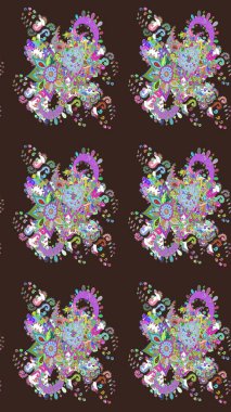 Raster deseni. Bahar çiçekleri dallı desen, mor renkler çiçekli siluet.