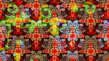 Kırmızı renkte bitkilerden oluşan parlak çiçekli çizim deseni.