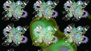 Çiçek buketleriyle klasik bir eskiz şekli. Siyah renklerde. Raster illüstrasyonu.