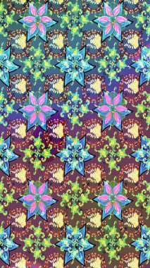 Mavi ve kahverengi renkte çiçekler. Düz Çiçek Elementleri Tasarımı. Renkli Yaz Temalı eskiz kalıbı. Çiçekli retro deseni çiz.