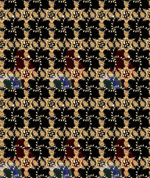 Çiçekli ipek eşarp. 1950-1960 motifleri. El çizimi çiçek unsurları olan soyut, dikişsiz raster deseni. Siyah ve kahverengi üzerine siyah ve kahverengi. Retro tekstil tasarım koleksiyonu.