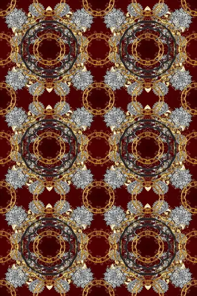 Damask arkaplanı. Barok tarzında altın çiçekli süs. Kahverengi, bej ve gri renklerde altın bir element. Altın çiçekli, pürüzsüz desen.