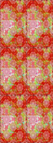 Raster - stok. Kusursuz bir arka plan modeli. Yapraklı çiçekler ve kırmızı renkli papatya çiçekleri..