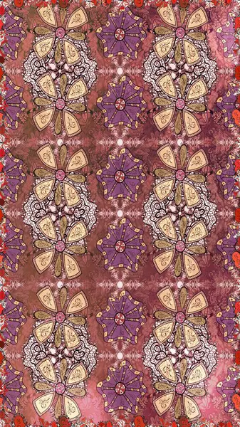 El çizimi çiçekli, soyut, pürüzsüz desen. Raster illüstrasyonu. Kahverengi ve pembe renkte çiçekler.