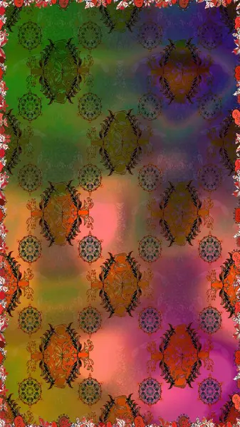 Kahverengi ve yeşil renkli şirin çiçek desenleri. Raster Modaya uygun kumaş deseni. Renkli Bahar Temalı Kusursuz Arkaplan. Düz Çiçek Elementleri Tasarımı.