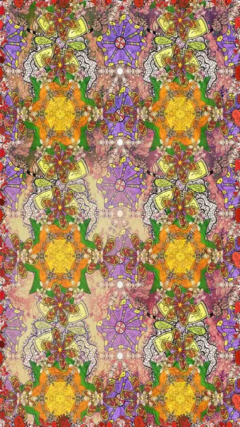 Kahverengi renkli çiçekler. Düz Çiçek Elementleri Tasarımı. Sevimli çiçek raster deseni. Renkli Bahar Teması Kusursuz Arkaplan.