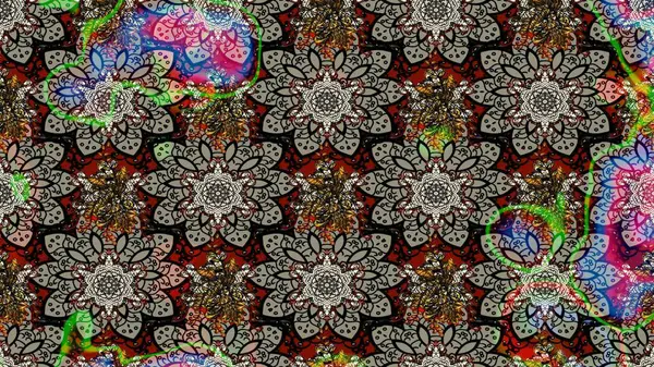 Çiçek ve yapraklı karalama şeklinde Raster çiçek deseni. Raster illüstrasyonu. Gri renkte bahar çiçekleri..