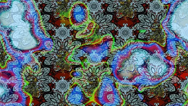 Çiçek desenli çizim. Mavi renkli Asya tekstili. Raster illüstrasyonu.