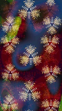 Asya tekstil tarzında. Kahverengi ve kırmızı renkte çiçekler. Renkli Bahar Teması eskiz kalıbı. Çiçek desenli çizim. Düz Çiçek Elementleri Tasarımı. Raster illüstrasyonu.