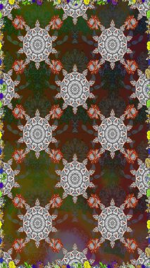 Raster düz çiçekleri pürüzsüz desen. Hediye ambalaj kağıdı, tebrik kartları, posterler ve pankart tasarımı. Kahverengi ve gri renkte çiçekler.