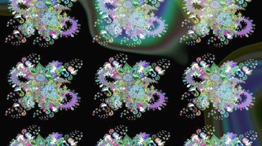 Düz Çiçek Elementleri Tasarımı. Raster illüstrasyonundaki çiçek desenli çizim. Renkli Bahar Teması eskiz kalıbı. Süslü kumaş deseni.