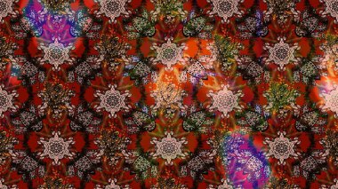 Varicolobrown Raster çizimi. Bir sürü kahverengi ve soyut çiçekli tropik eskiz deseni. Küçük çiçekte sevimli çiçek deseni var..