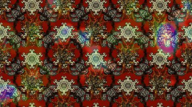 Çiçek desenli çizim. Raster illüstrasyonu. Asya tekstil tarzında. Güzel kumaş deseni. Renkli Bahar Teması eskiz kalıbı. Düz Çiçek Elementleri Tasarımı.