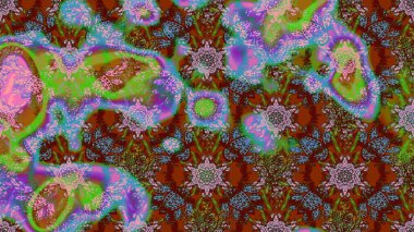 Çiçek desenli çizim. Raster illüstrasyonu. Asya tekstil tarzında. Kahverengi renkli çiçekler. Renkli Bahar Teması eskiz kalıbı. Düz Çiçek Elementleri Tasarımı.