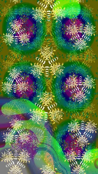 Çiçek izi. Çiçekler suluboya tarzında yeşil ve mavi renklerde. Suluboya çizim deseni.