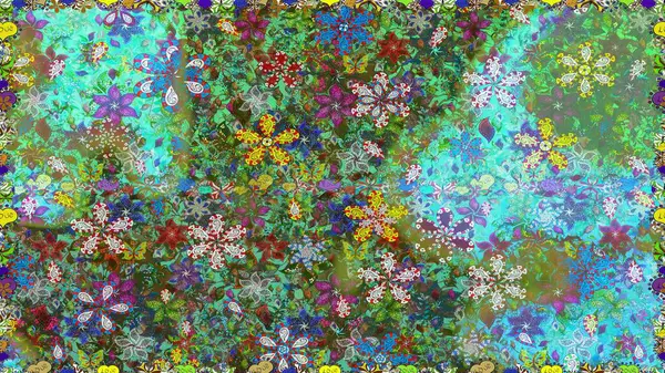 Yeşil renkli çiçekler. Raster illüstrasyonu. Çiçek süsü ile kusursuz desen.