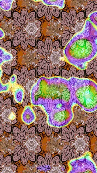 Raster illüstrasyonu. Eskiz arkaplan modeli. Suluboya, elle çizilmiş. Tarafsız renklerde yaprakları olan yabani çiçekler.