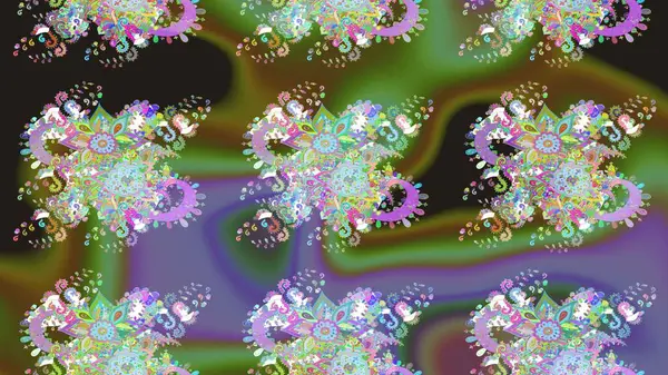 Raster illüstrasyonu. Yeşil renkli çiçekler. Şirin çiçek elementleri. Çizim.