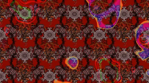 Kahverengi renkli etnik çiçeklerin olduğu zarif bir eskiz modeli. Raster Çiçek İllüstrasyon Şirin Tekstil.