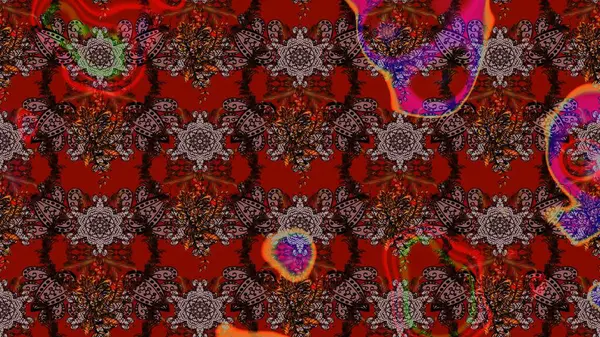 Kahverengi renkli etnik çiçeklerin olduğu zarif bir eskiz modeli. Raster Çiçek İllüstrasyon Şirin Tekstil.