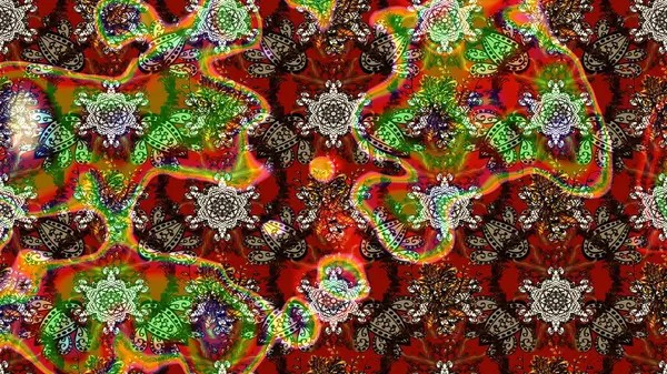 Parlak renkli çiçekleri ve kahverengi renkli yaprakları olan harika bir çiçek deseni. Moda baskıları için zarif bir şablon. Modern çiçek arkaplanı. Halk stili.